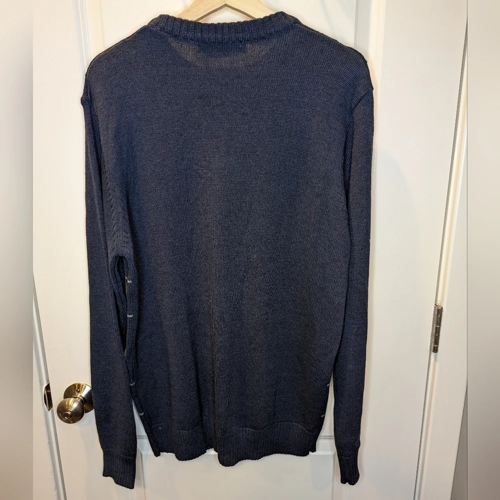 Oscar de la Renta Navy Blue Windowpane Plaid Crewneck Sweater Size Medium
